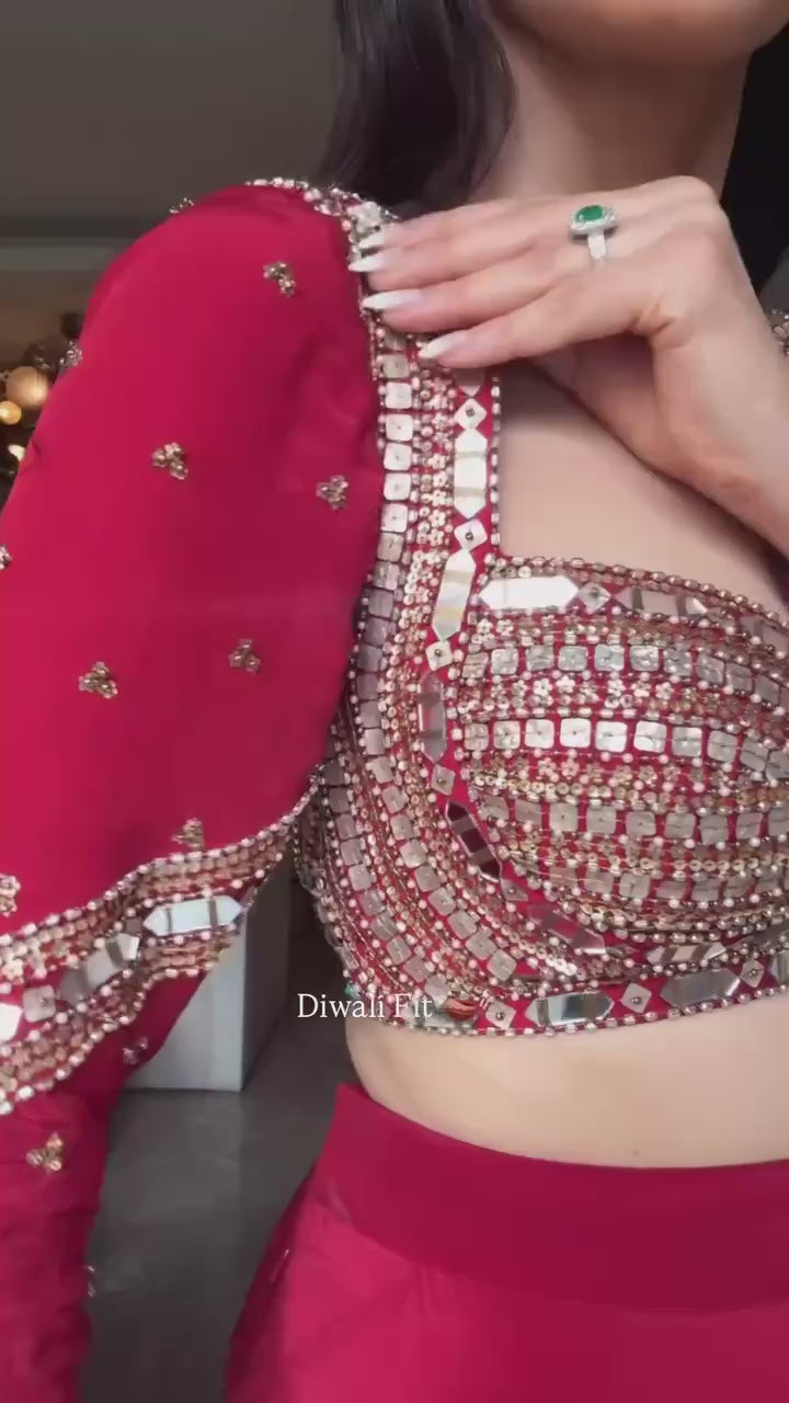 Premium Bridal Ready-to-Wear Mirror Work Saree