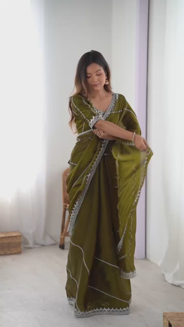 Premium Thread & Sequins Embroidered JMC Silk Saree