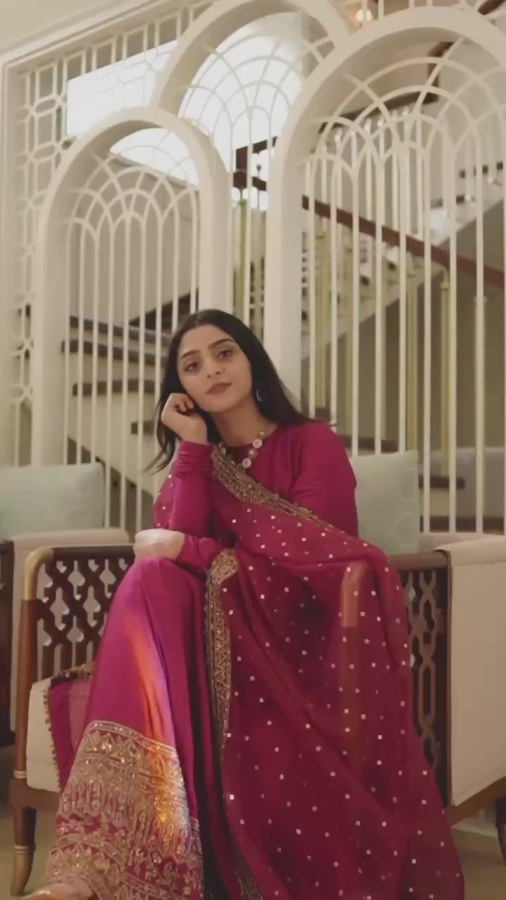 Rani Pink Rayon Cording Embroidered Anarkali Suit Set