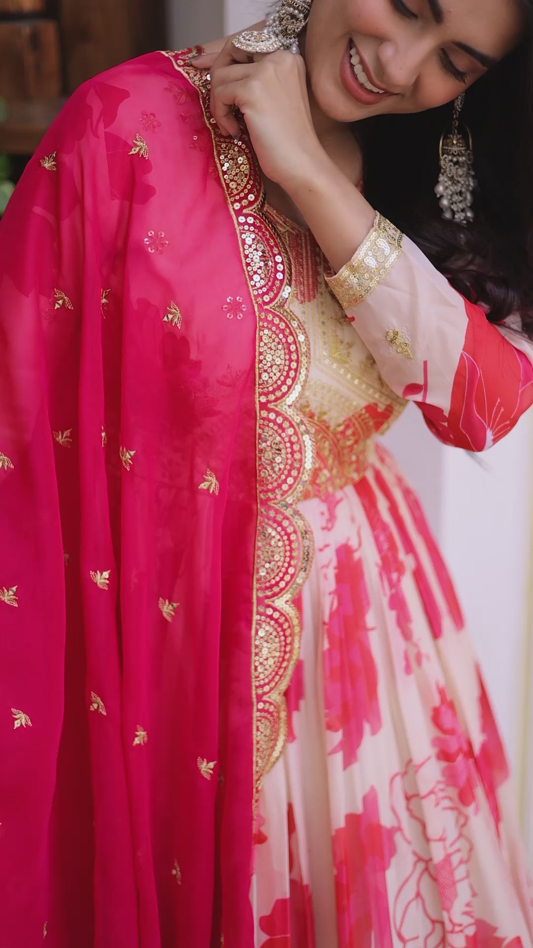 Premium Digital Printed Russian Silk Gown with Dupatta for Women – Party Wear Dress