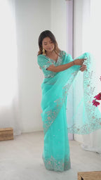 Premium Organza Silk Embroidered Saree With Designer Blouse