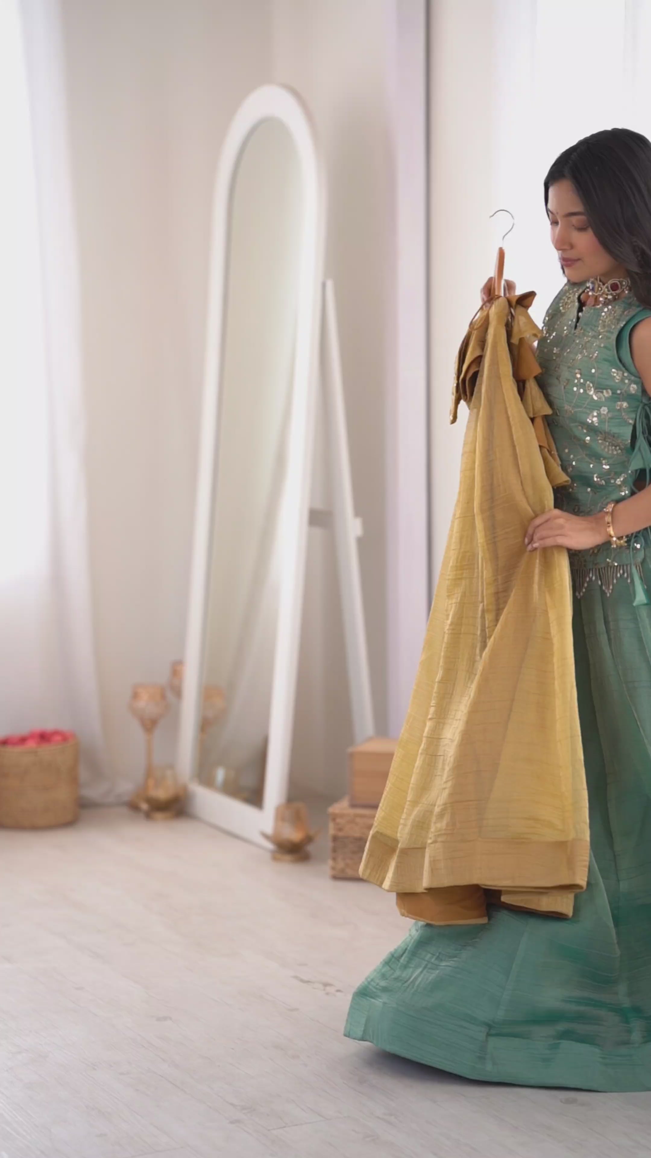Premium Salsa Crush Lehenga Choli with Zari Embroidered Koti