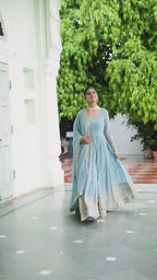 Designer Embroidered Faux Georgette Gown Dupatta Set