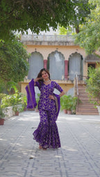 Premium Purple Jacquard Gharara Suit Set with Embroidered Dupatta