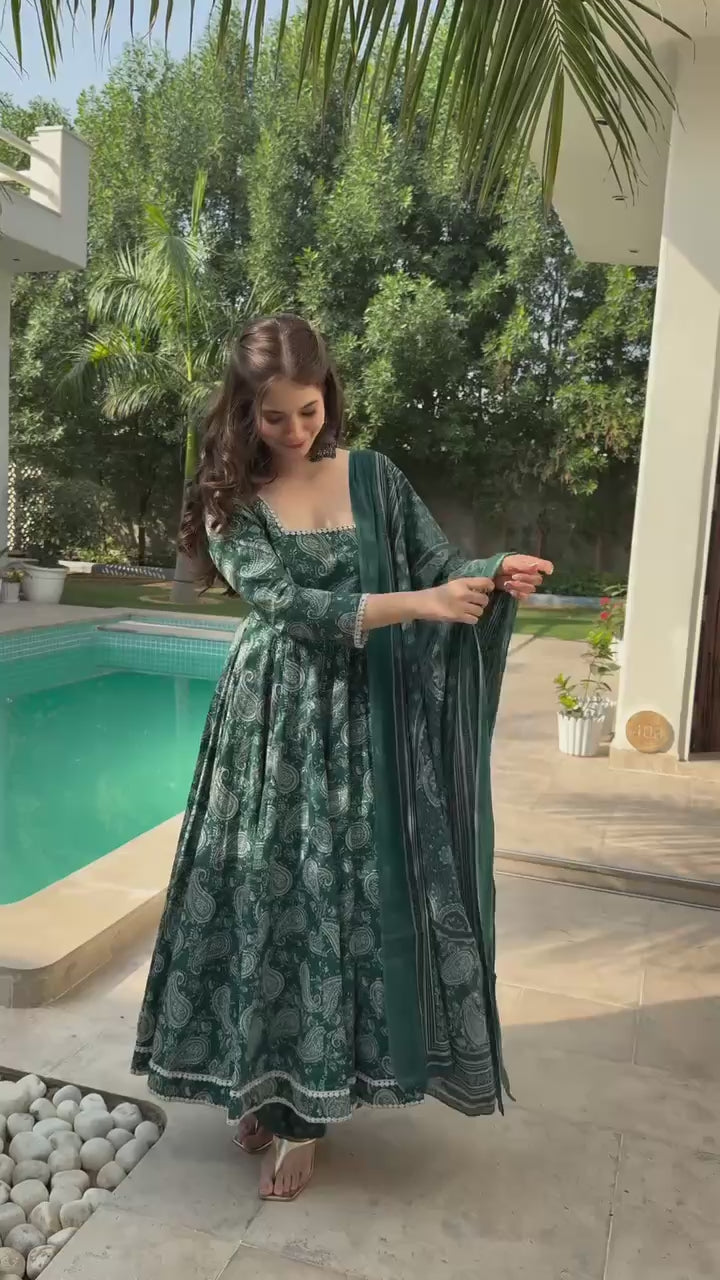 Digital Print Anarkali Suit Set with Embroidery Lace Dupatta