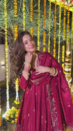 Premium Silk Embroidered Anarkali Suit Set with Palazzo & Dupatta