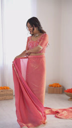 Premium Ready To Wear Fendy Silk Saree With Embroidered Blouse