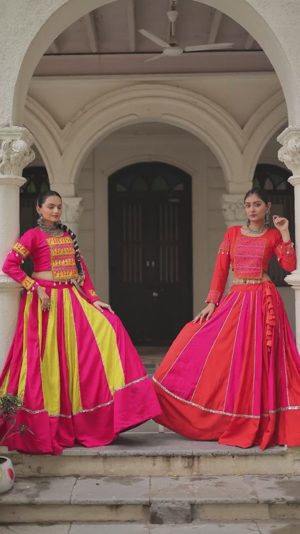 Women's Roman Silk Navratri Lehenga Choli with Gamthi Embroidery and Mirror Lace for Garba & Dandiya Festival Wear