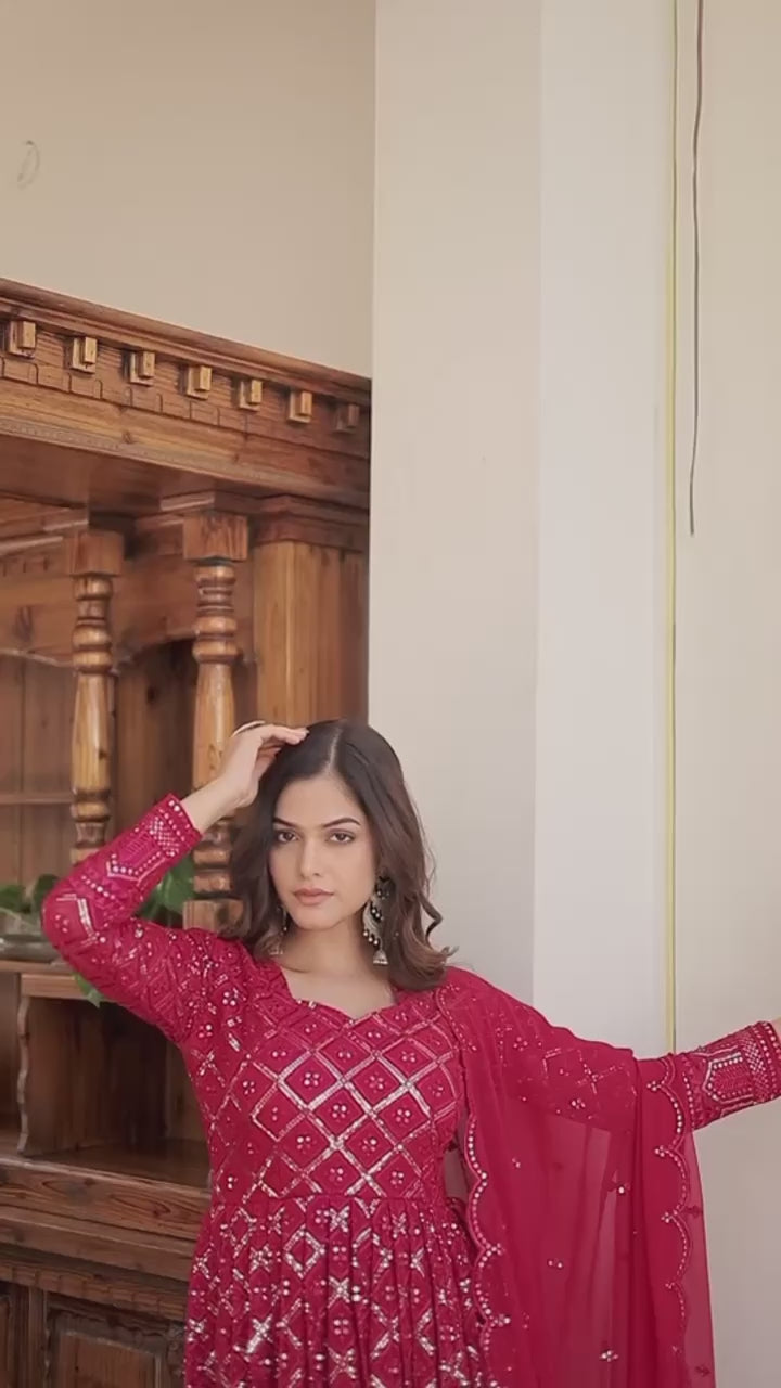 Festive Wear Sequins Embroidered Gown with Dupatta