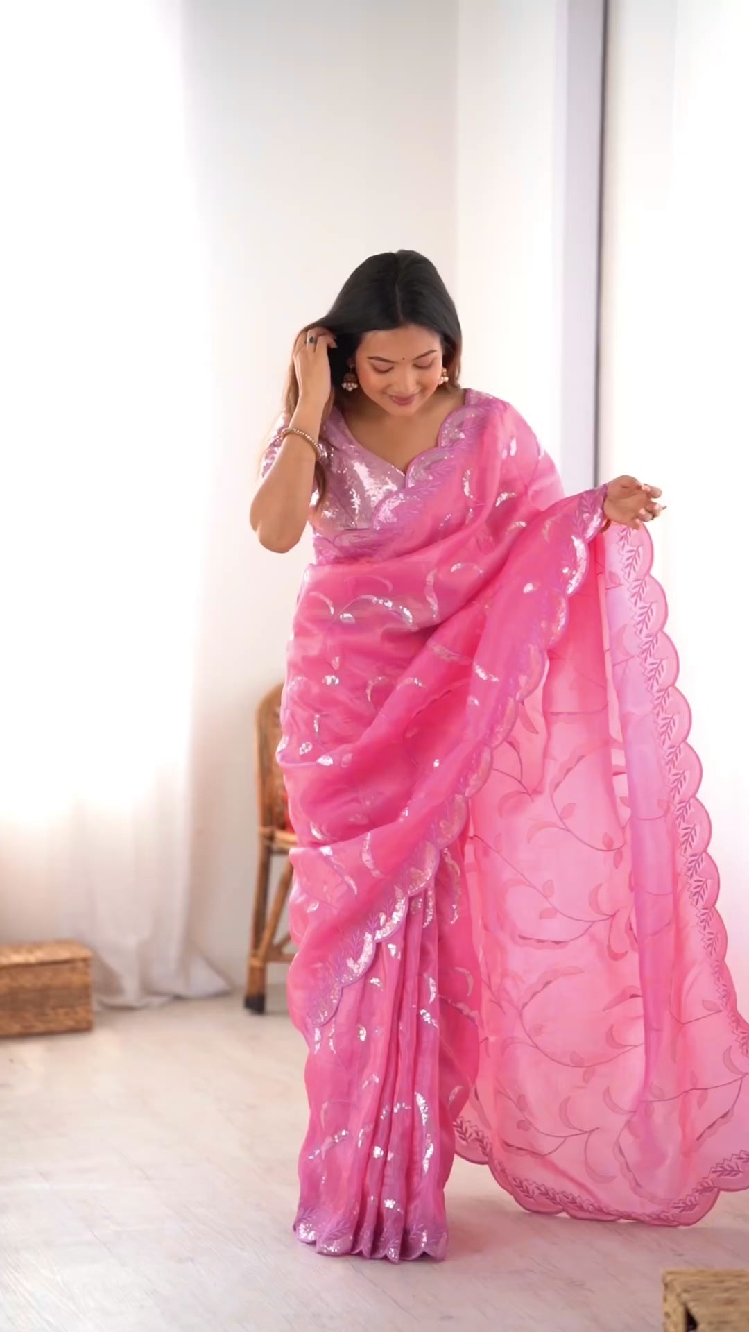 Premium Gold Crush Ready To Wear Saree With Embroidered Blouse
