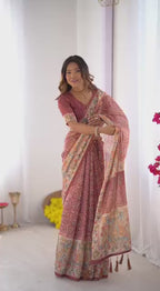 Premium Linen Cotton Floral Digital Print Saree with Designer Pallu