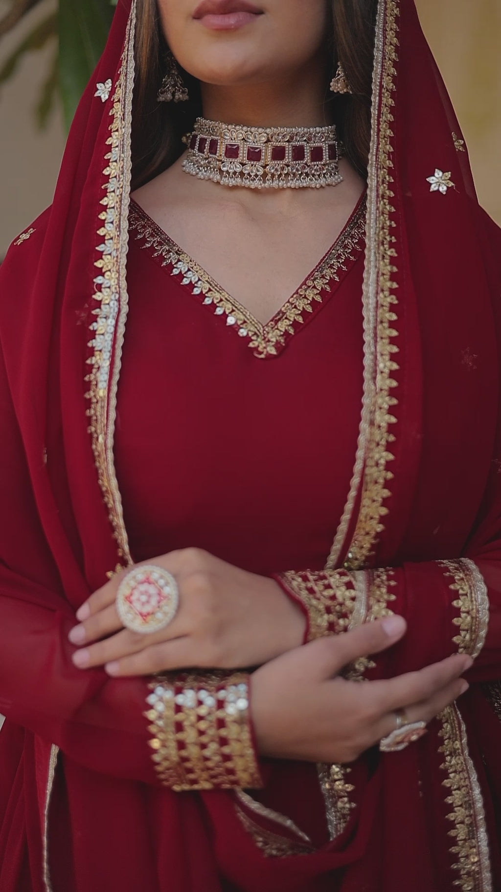 Pink And Wine Party Wear Embroidered Gown with Dupatta