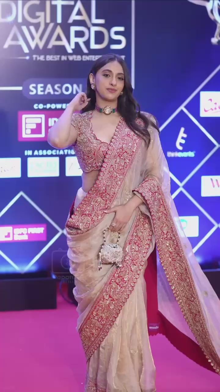 Designer Off White Organza Sequence Work Saree Wedding Wear