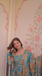 Premium Floral Digital Print Gown with Embroidered Dupatta Set