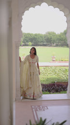 Premium Readymade Cream Designer Lehenga Choli Set