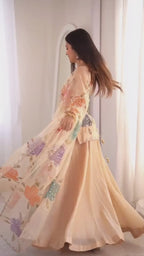 Cream Organza Sequence Western Dress