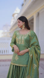 Premium Designer Fendi Crush Sharara Suit Set with Dupatta