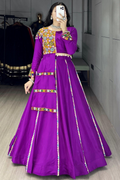 Purple Pure Rayon Cotton Navratri Lehenga Cord Set with Gamthi Mirror Work