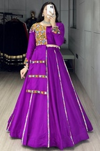 Purple Pure Rayon Cotton Navratri Lehenga Cord Set with Gamthi Mirror Work