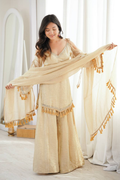 Doremon Crush Mirror Work Palazzo Suit Set with Tassel Dupatta